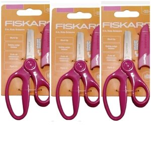 Three Pair of Fiskars Blunt Tip Children's Scissors Pink Safety-Edge